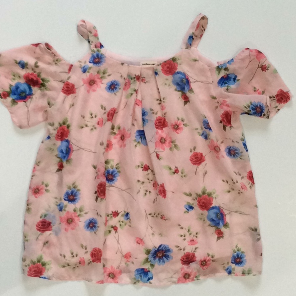 Pink floral cold shoulder lined top sz 14